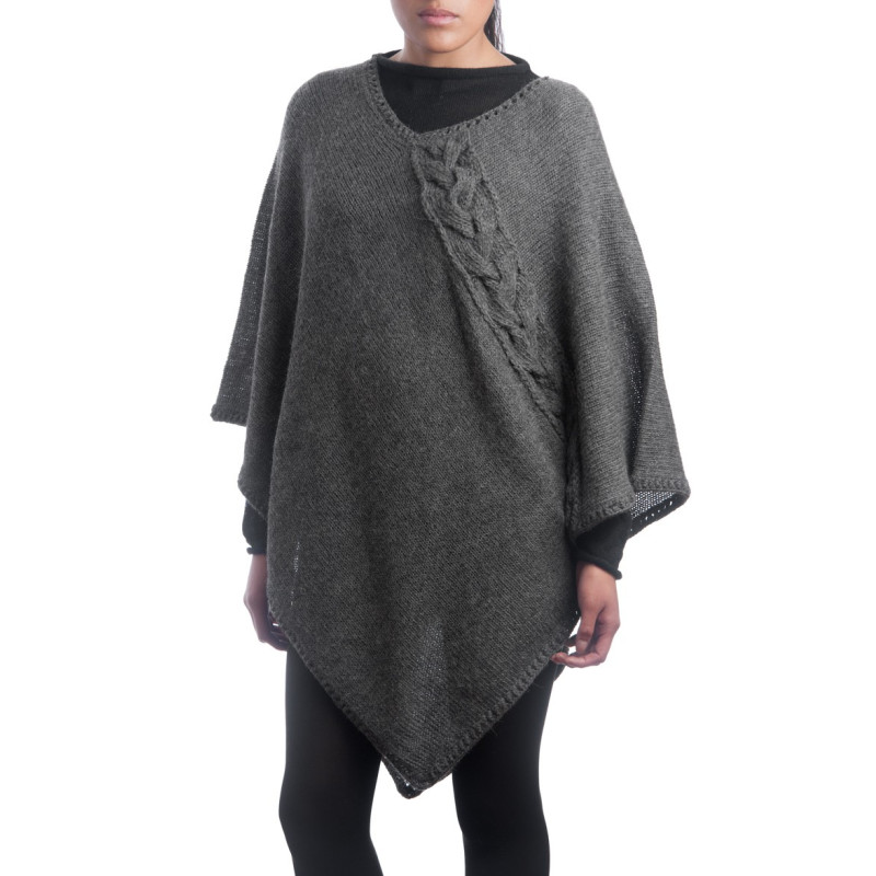 Poncho con trenza - 100% alpaca